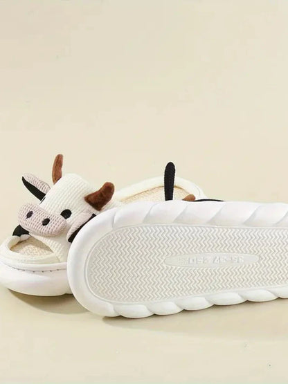 jinran Unisex Open-toed Cow Cartoon Slippers-Non-slip Women New Indoor Shoes Spring Summer Kawaii Comfortable Lovely Family Shoes 2024