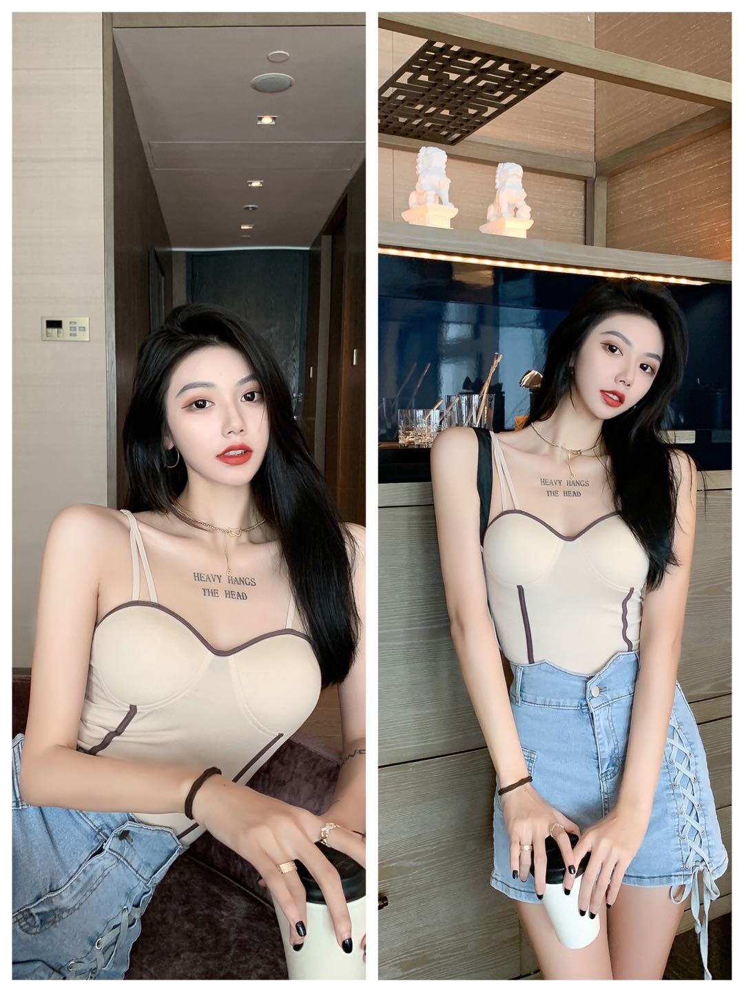 jinran Sexy Camisole Fixed Latex Chest Pad Slim Fit Beautiful Back Bandeau Anti-Sagging Comfortable Elastic Tank Top 2022 New