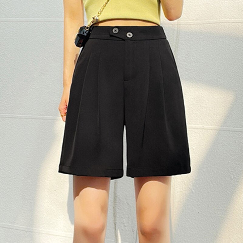 jinran Office Lady 2022 Summer Suit Women Shorts Solid Hot Shorts Knee Length Shorts Female Casual Half Trousers Loose Capris Bermuda