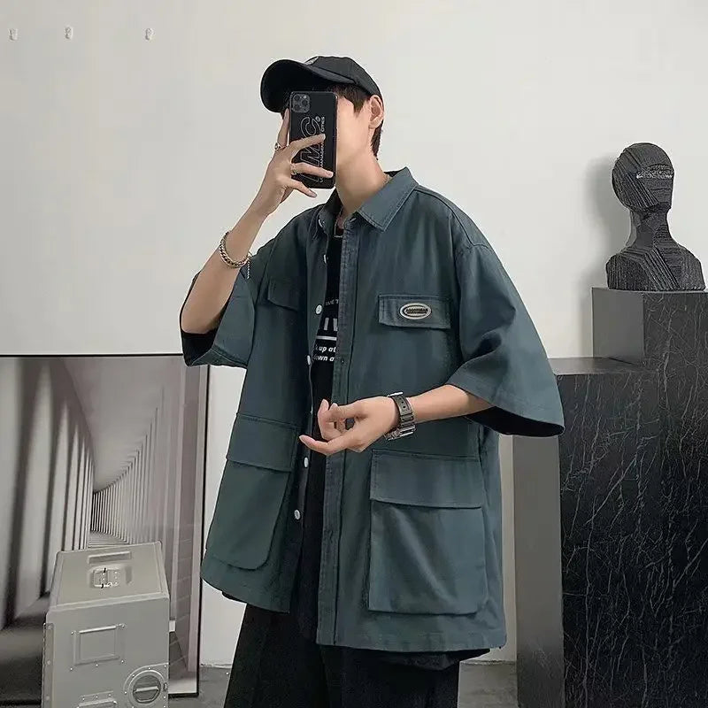 Men's Shirt Plain Oversize Summer Male Shirts Korean Popular Clothes New in Fashion Man 2024 Cool Button Up Tops Xxl