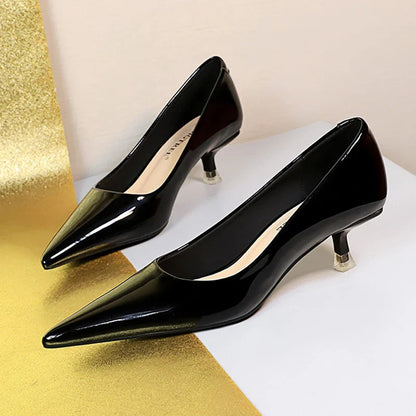 jinran Patent Leather Mid Heel Women Shoes 2024 Spring New Kitten Heels 4.5 Cm Pointed Shoes Women Pumps Occupational OL Office Heels