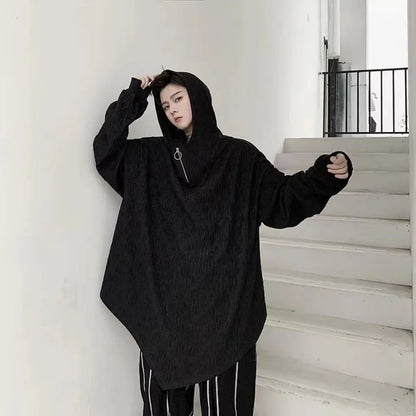 Black Oversized Hoodies Man Clothing Casual Punk Oversized Hoodies Men Sweatshirts New Spider Web Grunge Gothic Hooded