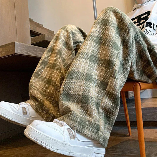 Green Plaid Pants Men Harajuku Winter Wide Leg Checked Trousers Male Oversize Big Size Casual Sweatpants Streetwear 8XL