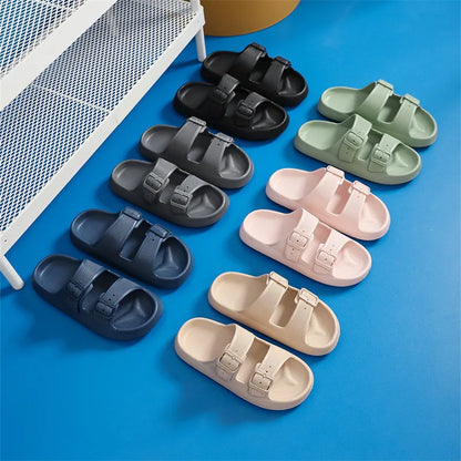 jinran Buckle Thick Platform Slippers Women Summer Beach Eva Soft Sole Slides Sandals Woman Indoor Bathroom Anti-Slip Cloud Slipper