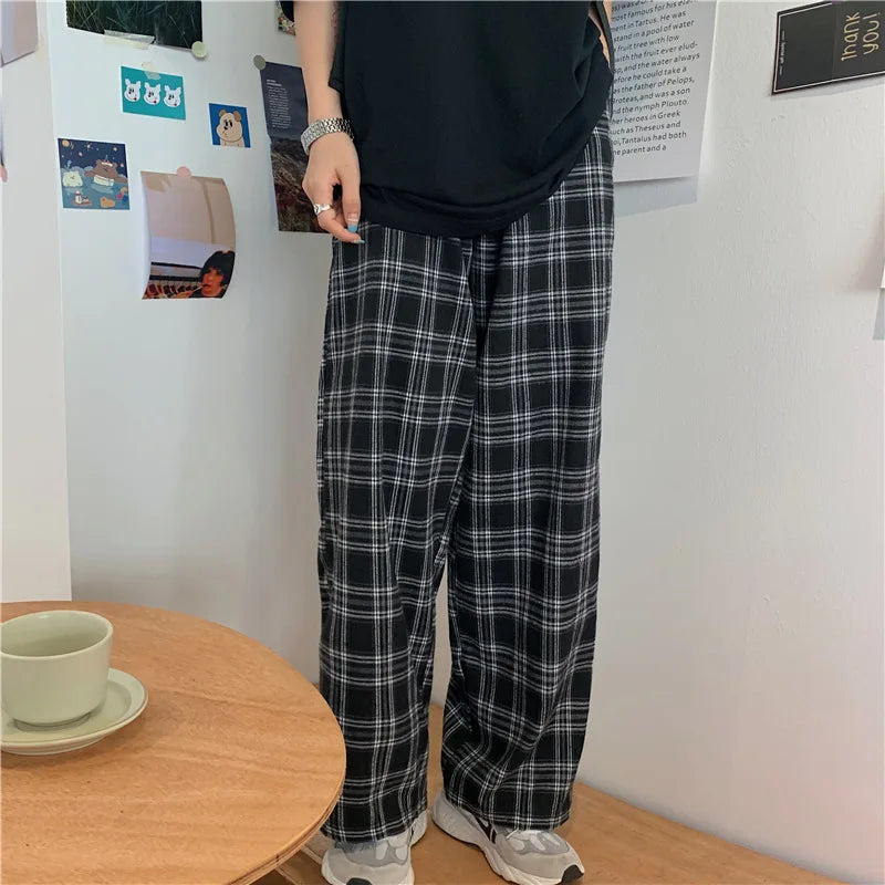 Spring Men Pants Black Women Plaid Trousers Casual Oversize Loose Wide Leg Trouser Harajuku Hip-hop All-match Streetwear S-4XL