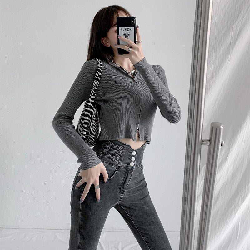 jinran Stretch Jeans Women 2022 Push Up Sexy Retro High Waist Skinny Mom Pants Korean Fashion Denim Trousers Femme Spring New