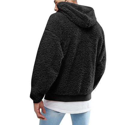 Casual Hooded Men's Long Sleeve Autumn Winter Warm Pocket Loose Sweatshirt Plush Fleece Hoodies Pullover Oversized Loose Tops