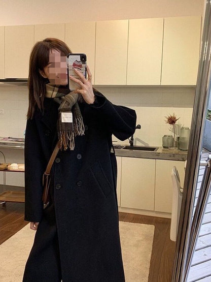 jinran Thickened Black Woolen Coat (female) New Korean Long Japanese Woolen Coat In Autumn and Winter Womens Winter Clothing