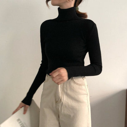 jinran Autumn Winter Korean Women Pullover Sweaters Slim Women Turtleneck Basic Tops Casual New Knitted Sweater Soft Warm Jumper 8069