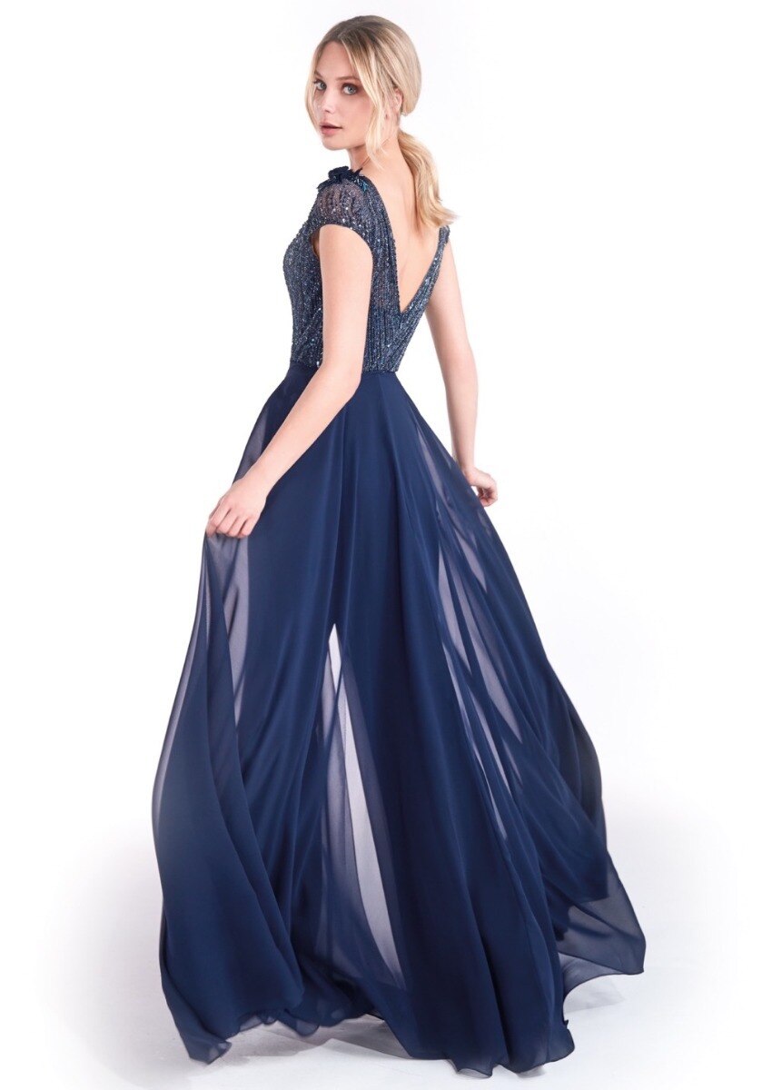 jinran Women Elegant Chiffon Jumpsuit Evening Dress With Overskirt Sexy Deep V-neck Sequined Top Pant Party Dress Backless Prom Dresses
