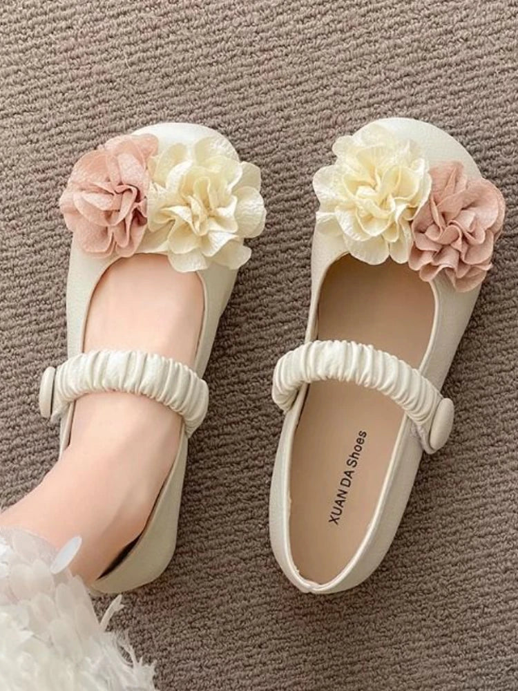 jinran French Style Sweet Single Shoes Women Summer Casual 2024 New Flat Mary Jane Shoes Female Gentle Late Floral Soft Sole Bean Shoes