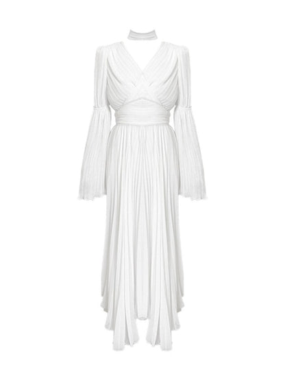 jinran Long Dress Women Elegant Spring Folds Fashion Evening Party Lady Vestido Vintage Summer French Loose Dresses Female Clothing