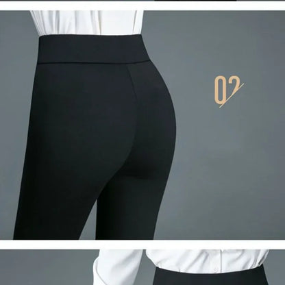 jinran Spring and Summer Women's High Waist Solid Print Pocket Patchwork Elastic Slim Elegant Commuter Fashion Casual Bottom Pants