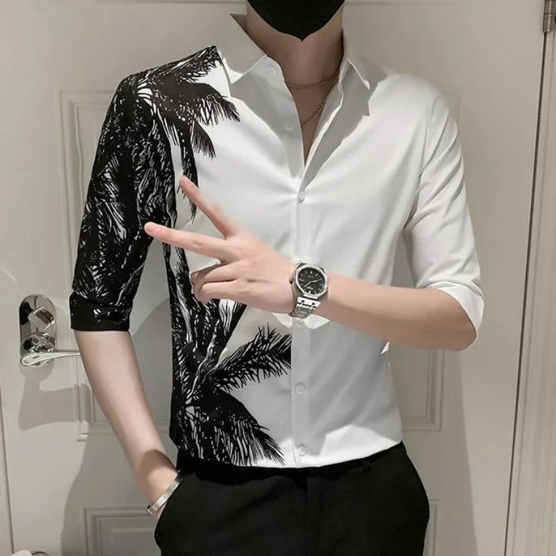 Male Shirts Graphic Oversize White Half Sleeve Men's Shirt with Sleeves Designer Slim Fit Normal Fashion 2024 Korean Style Xxl I