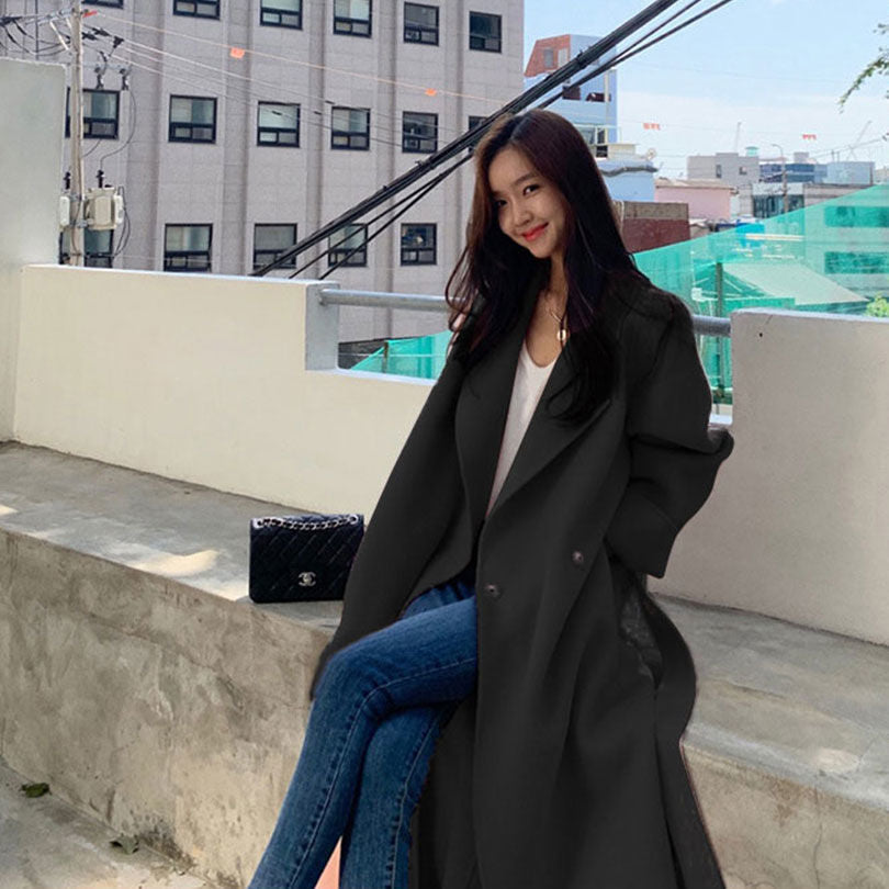 jinran Coat Women's Medium and Long Style New High-end Loose Knee Length Korean Woolen Coat In Autumn Winter of  Coats for Women