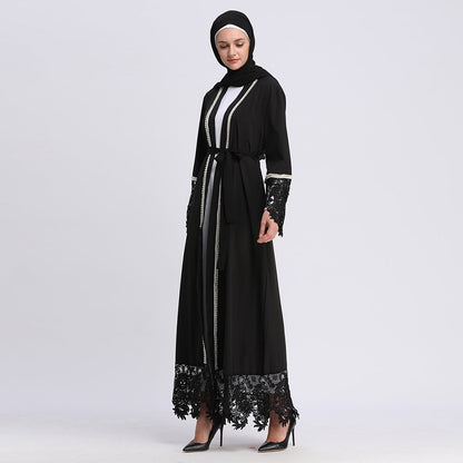 jinran Summer Elegant Solid Color Colorful Temperament Long Skirt Ladies Open Shouder Robe Satin Large Size Belt Muslim Woman Abaya