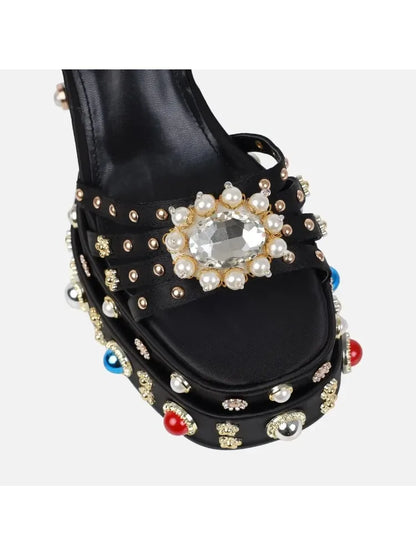 jinran 2024 Summer Fashion Sexy Hollow Buckle Gemstone Water Diamond Women's Sandals 14.5cm Thick High Heel Handmade Banquet Shoes