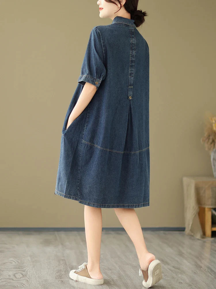 jinran 2024 Summer New Korea Woman Dress Vestidos Robe Elbise Loose Plus Size Fashion Polo Short Sleeve Denim Dresses