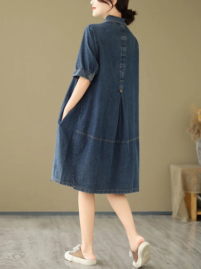 jinran 2024 Summer New Korea Woman Dress Vestidos Robe Elbise Loose Plus Size Fashion Polo Short Sleeve Denim Dresses