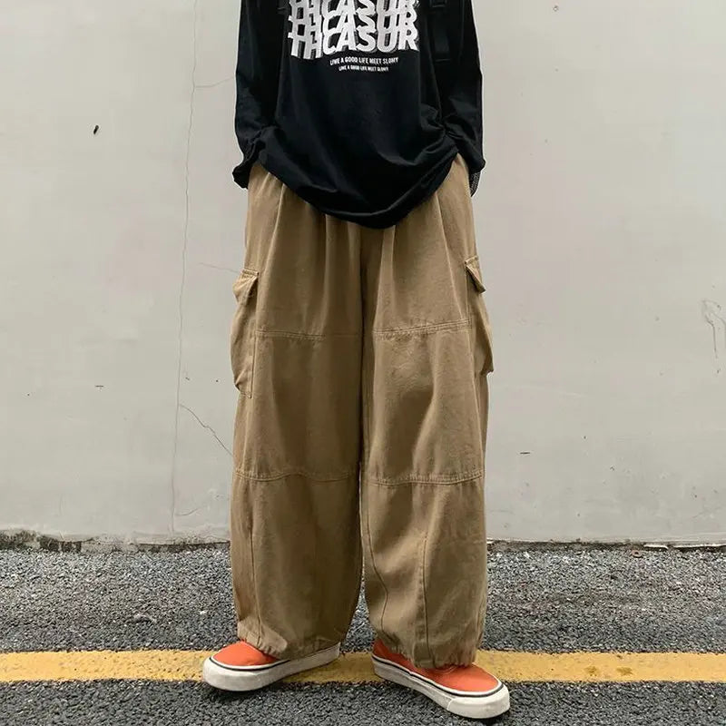 Spring Casual Oversize Cargo Pants Men Streetwear Solid Harajuku Loose Straight Trousers Wide-leg Baggy Pants For Man