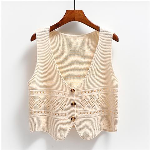 jinran 2024 Korean Fashion V Neck Loose Sleeveless Sweater Vest Women Knitted Hollow Out Single Breasted Short Cardigan Female Kniwear