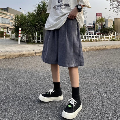 Brown Corduroy Shorts Oversized Baggy Five Point Trousers Summer Korean Fashion Wide Leg Pants Ins Hip Hop Bottoms Men and Women