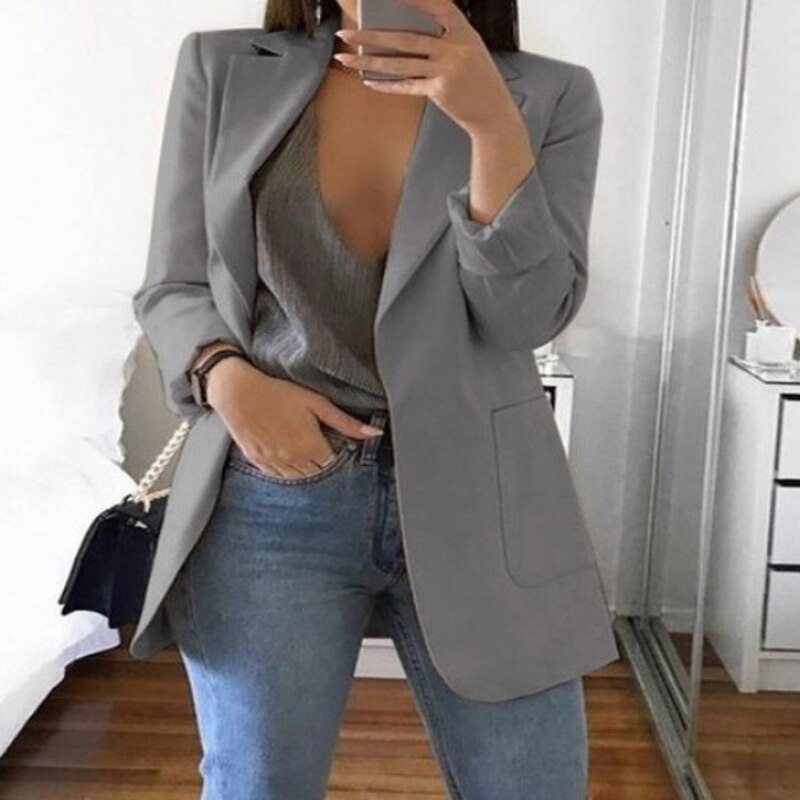 jinran Suit Jacket Female Spring Autumn New European American Solid Color Fashion Lapel Slim Cardigan Leisure Suit Jacket Female