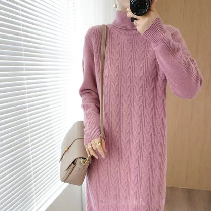 jinran Women Clothing Fashion Turtleneck Knitted Dress 2022 Autumn Winter New Lace-up Waist Sweater Skirt Korean Clothes Women Dresses