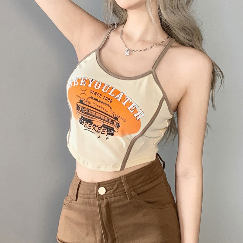 jinran American Print Tank Tops Basic Top Women's Outfit Summer Clubwear Party 2022 Bodycon INS Y2K Spice Girls New Tee Shirt