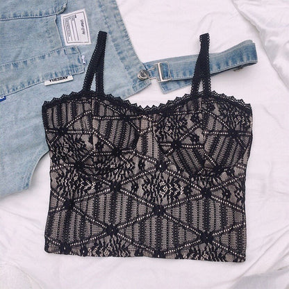 jinran Vintage Lace Tank Top Sexy Thin Breathable Beautiful Back Camisole Push Up Wireless Clothing 2022 New