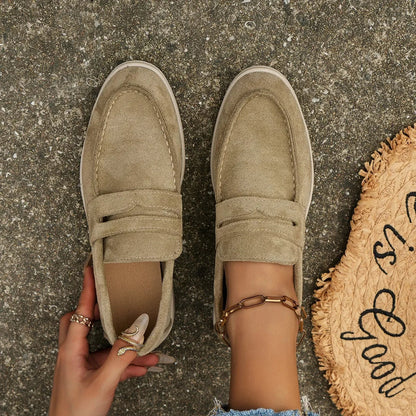 jinran Women Flat Shoes Khaki Suede Summer Walk Shoes Slip-on Lazy Loafers Causal Moccasin Comfortable Mules Driving Shoes