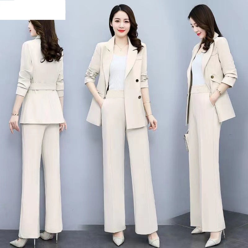 jinran Korean Version High Sense Temperament Professional Suit Elegant Woman 2022 Spring New Style Suit Wide Leg Pants Two-piece Set