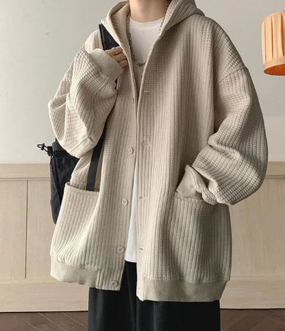 High Quality Men's Waffle Sweatshirt Korea Version Hooded Couple Coat Ins Hop Thickened Harajuku Men Women Jacket Oversize M-3XL