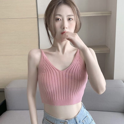 jinran Fashion Women Summer Basic Tops Sexy Strappy Sleeveless Racerback Crop Top 2022 Female Casual Solid Color Ribbed Knit Short Vest