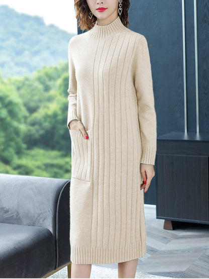 jinran Half High Collar Sweater Dress for Women In Autumn Winter New Medium Long Bottoming Sweater Knitted Pullover Streetwear Dresses