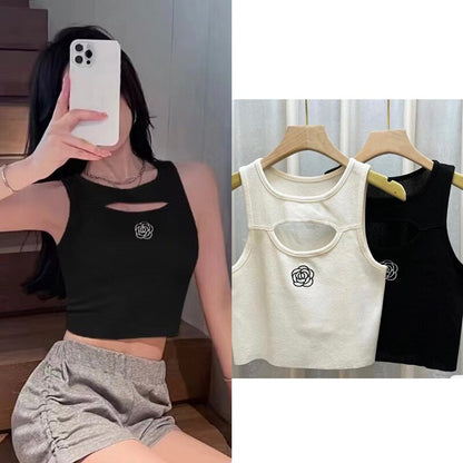 jinran Sexy Knitted Crop Top Women Soft Comfortable Ribbed Camis Girl Summer Sports Flowers Tank Top 2022 New