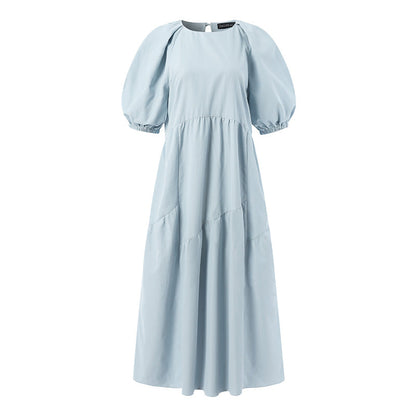 jinran 2022 Summer Half Puff Sleeve Sundress Women Casual O Neck Smocking Vestidos ZANZEA Vintage Loose Solid Kaftan Oversize Club Robe