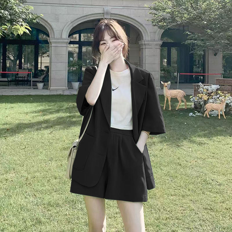 jinran Summer New Loose Casual Elegant Women's Shorts Suit Fruit Green Jacket Shorts Two Piece Set Female Tracksuit Office Leisure Suit