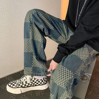 Casual Y2k Vintage Summer Original Oversize With Pockets Male Cowboy Pants Lattice Straight Jeans for Men Trousers