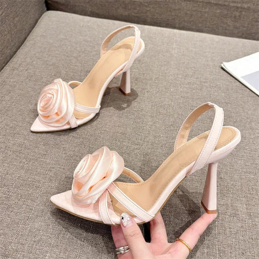 jinran New Sexy Flower Women Sandals Summer Pointed Toe High Heels Shoes Elegant Wedding Banquet Prom Zapatos De Mujer