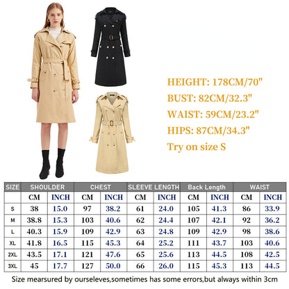 jinran New Cotton Long Windbreaker Long Sleeve Lapel Women Fashion Coat Trench Coat for Women Black Women Clothes Jackets Office Lady