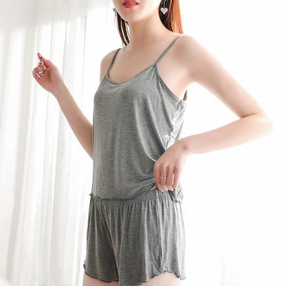 jinran Pajamas for Women Summer Solid Sleepwear Sexy Pyjamas Set Tank Top Shorts Cute Underwear Soft Sleeveless Nightwear Sleeveless