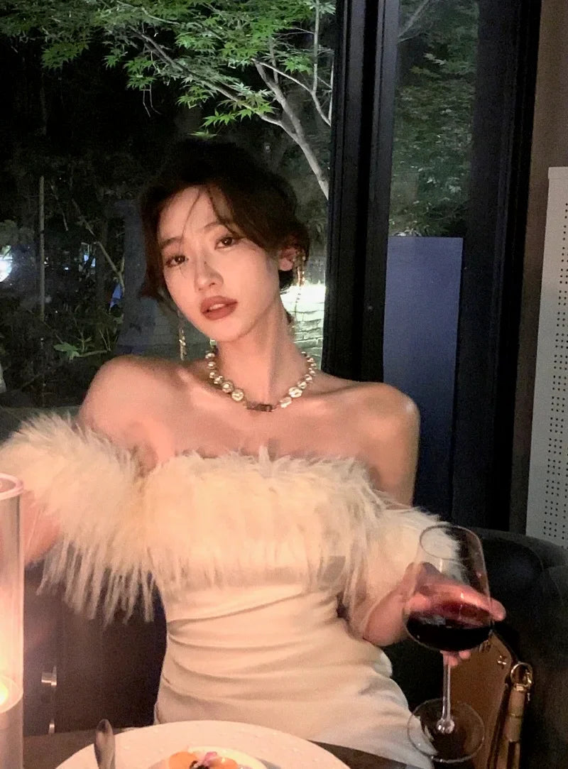 jinran White Vintage Luxury Midi Dresses for Women Autumn New France Sexy Fashion Slim Bandage Party Wedding Formal Female Clothes
