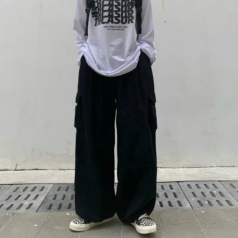 Spring Casual Oversize Cargo Pants Men Streetwear Solid Harajuku Loose Straight Trousers Wide-leg Baggy Pants For Man