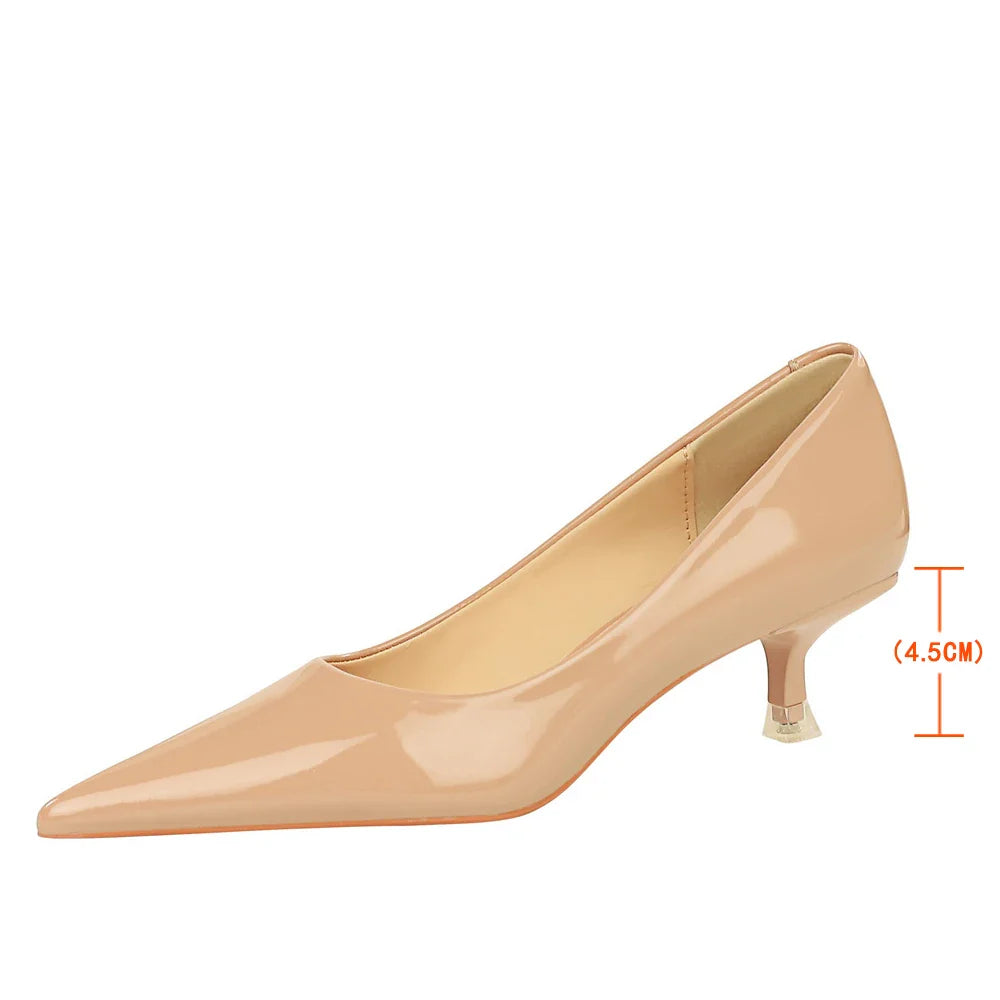 jinran Patent Leather Mid Heel Women Shoes 2024 Spring New Kitten Heels 4.5 Cm Pointed Shoes Women Pumps Occupational OL Office Heels