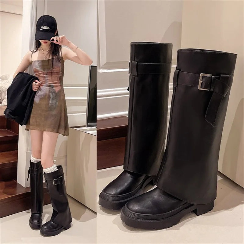 jinran Hot girl design sense 2024 new long tube boots thick soled knight boots fashionable retro high tube pants tube boots for women