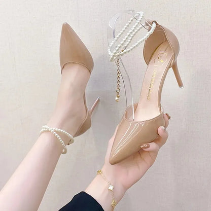 jinran High Quality Nude Color Ladies High Heels 2024 Classic One Word Buckle Women's Pumps Fashion Pointed Toe Elegant Dress Shoes