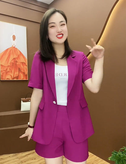 jinran 2022 Summer New Elegant Women's Shorts Suit Casual Short Sleeve Jacket Blazer Shorts Two Piece Set Office Work Suit Coverall