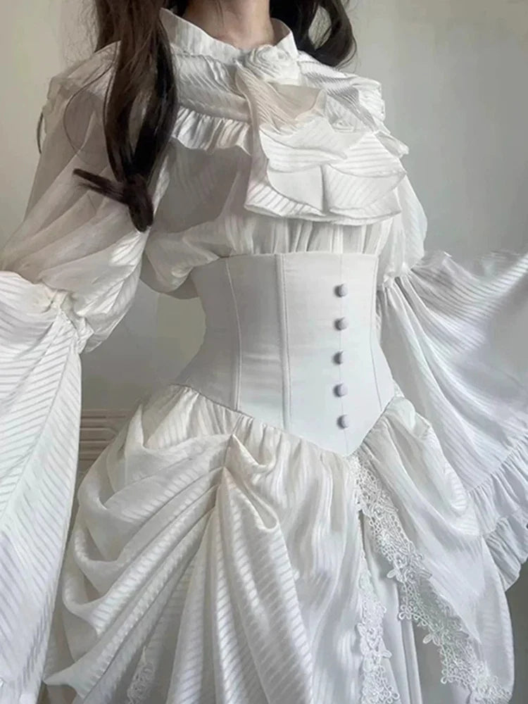 jinran White Gothic Style Lolita Dress Pure Shirt Fishbone Skirt Ji Oversleeve Birthday