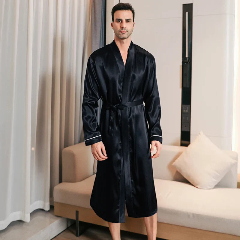 Pajama men's spring and autumn silk thin style oversized pajamas long sleeved bathrobes ice silk bathrobes home clothing summer